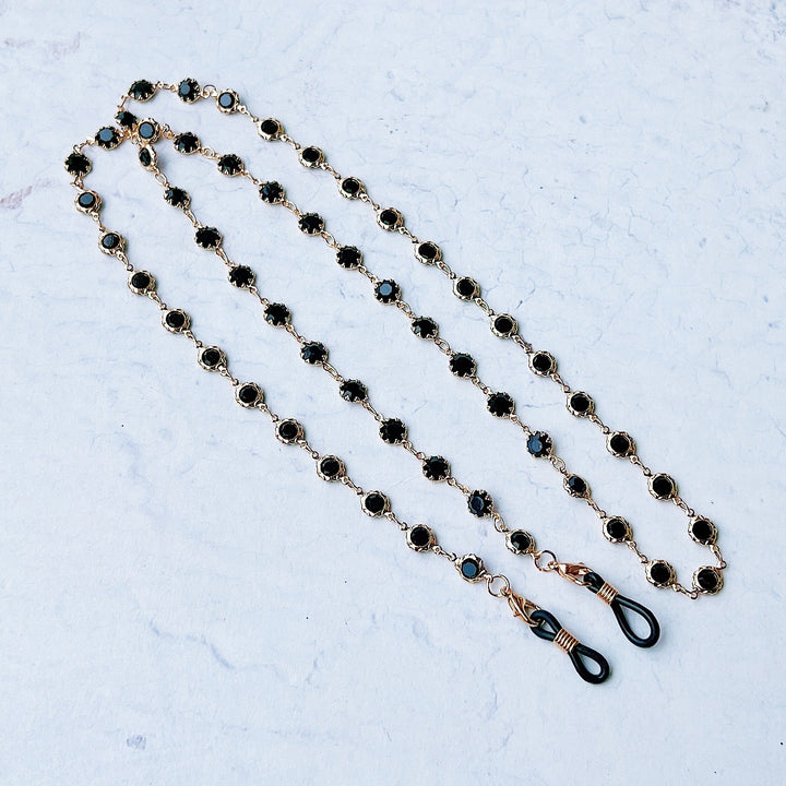 Elegant Black Gemstone Eyewear Chain Bowlift