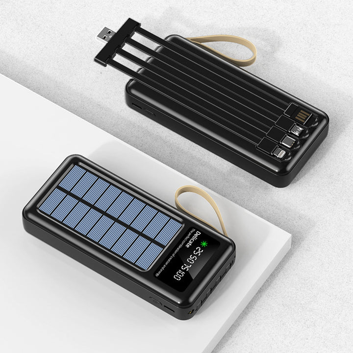 Portable solar power bank with integrated multifunction charging cable and digital display Bowlift