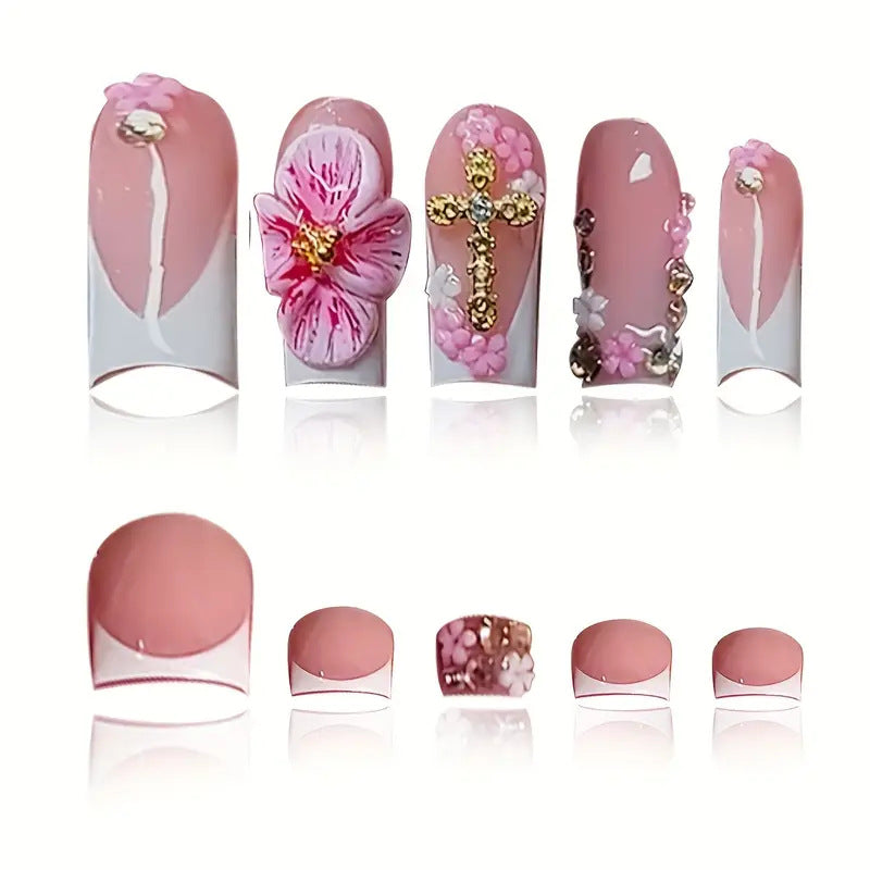 3D Floral Decorative Press-On Nails Set Bowlift