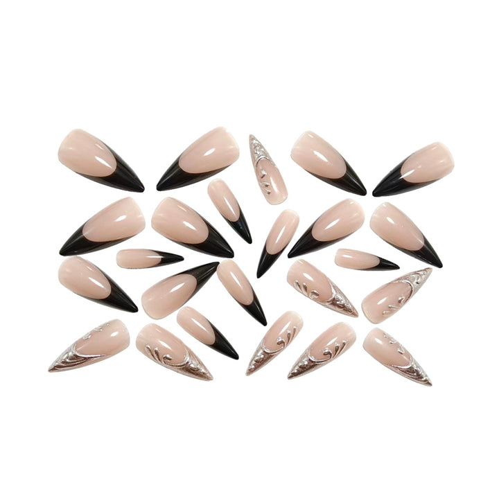 Artificial nails in elegant stiletto style with elaborate metal decoration Bowlift