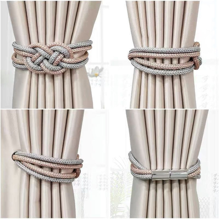 Decorative curtain tieback with braided design Bowlift