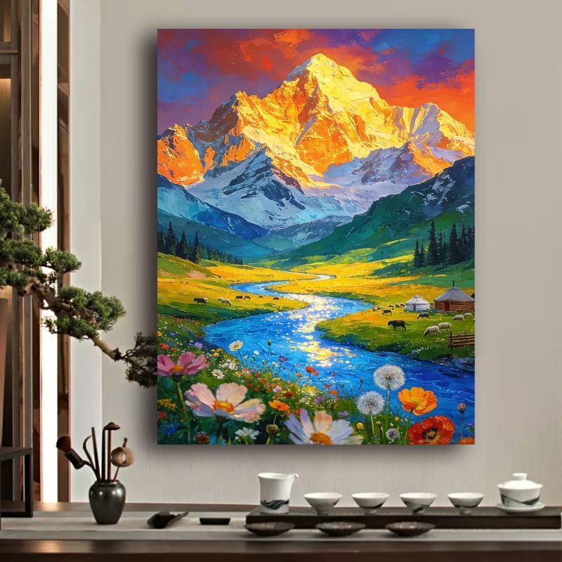 Vibrant Mountain Landscape Canvas Art Bowlift