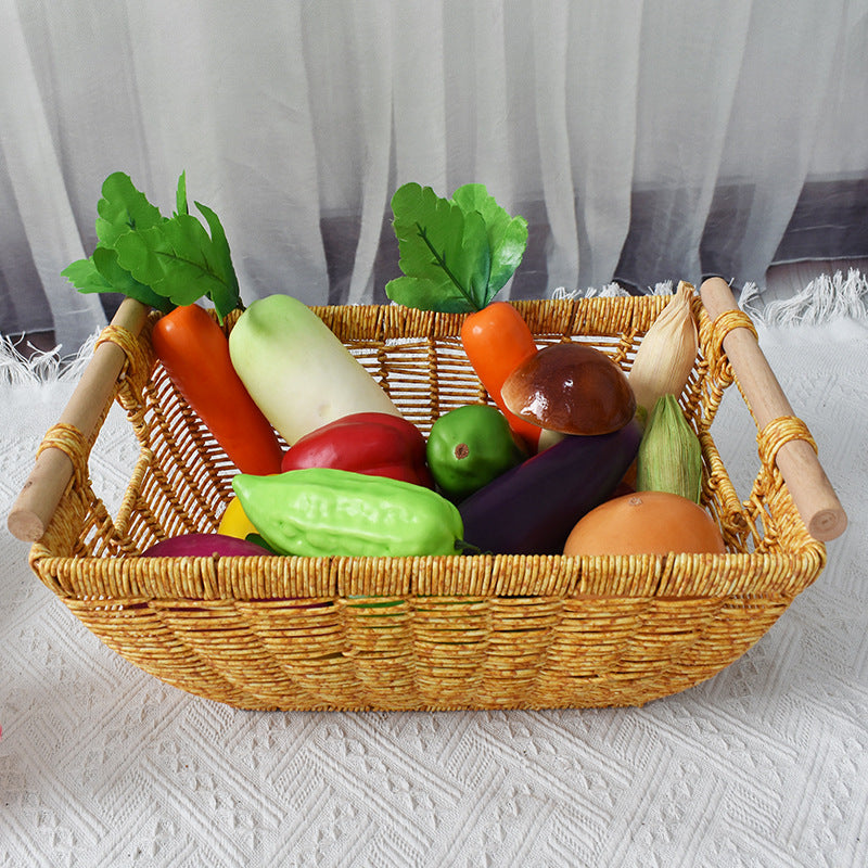 Handwoven Storage Basket with Wooden Handles Bowlift