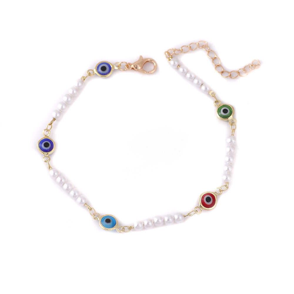 Pearl and Colorful Evil Eye Bracelet Bowlift