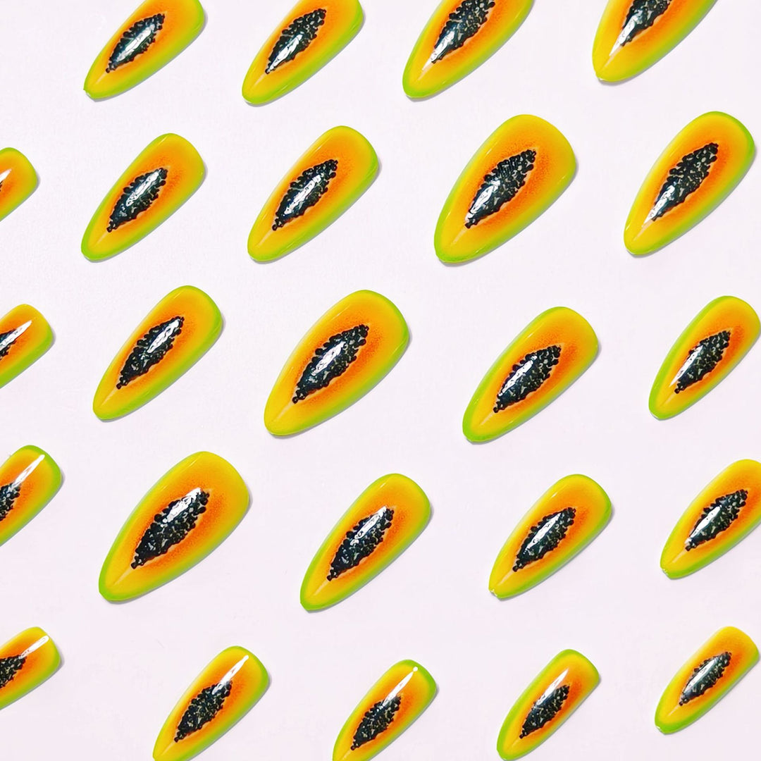 Artificial Nails in Exotic Papaya Design Bowlift