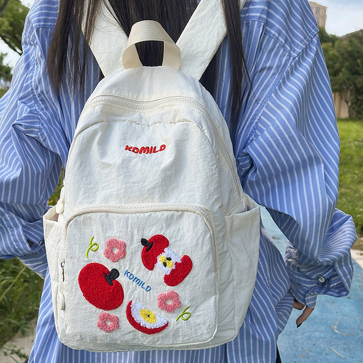 Casual Embroidered Apple Print School Backpack Bowlift