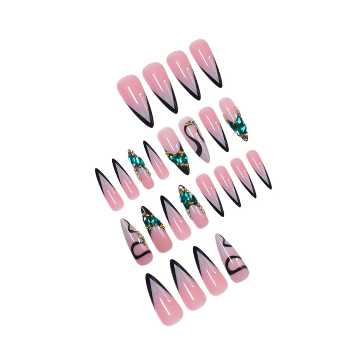 Artistic Stiletto Press-On Nail Art with Gemstone Accents Bowlift