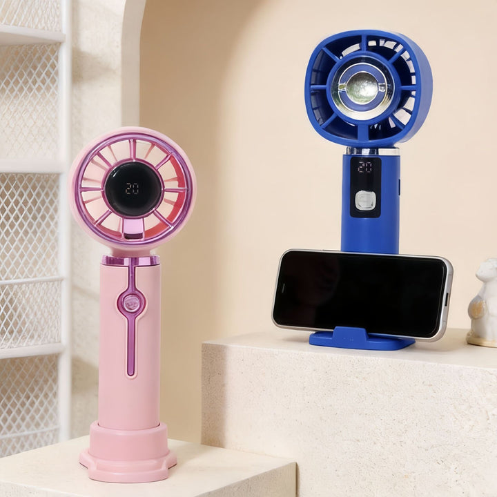 Women's Portable Hand Fan with LCD Temperature Display and USB Charging Function Bowlift