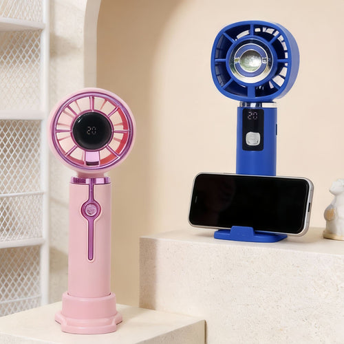 Women's Portable Hand Fan with LCD Temperature Display and USB Charging Function Bowlift