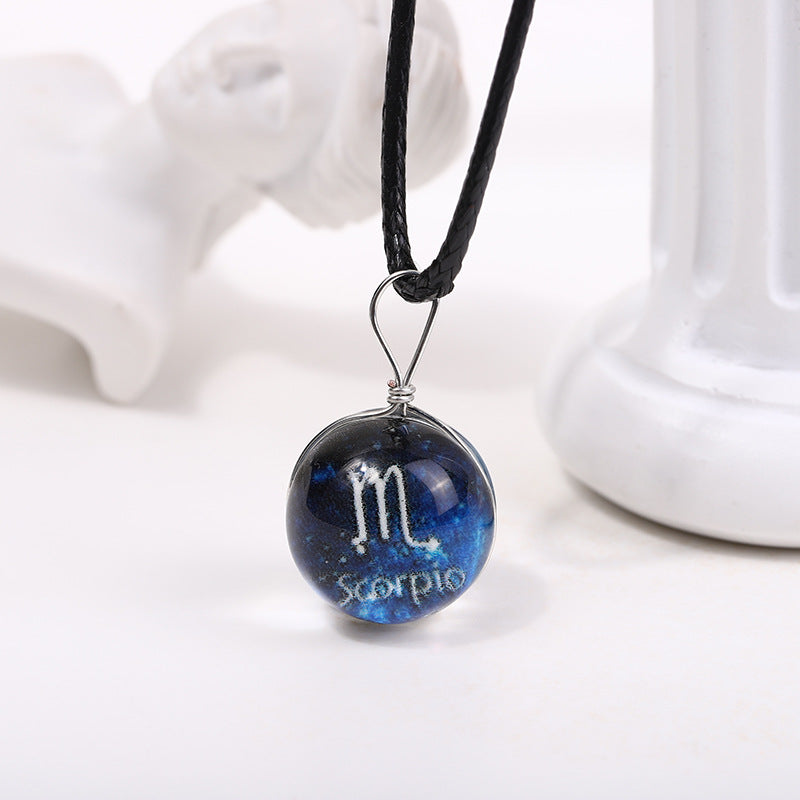 Zodiac Glass Dome Pendant Necklace on Braided Cord Bowlift