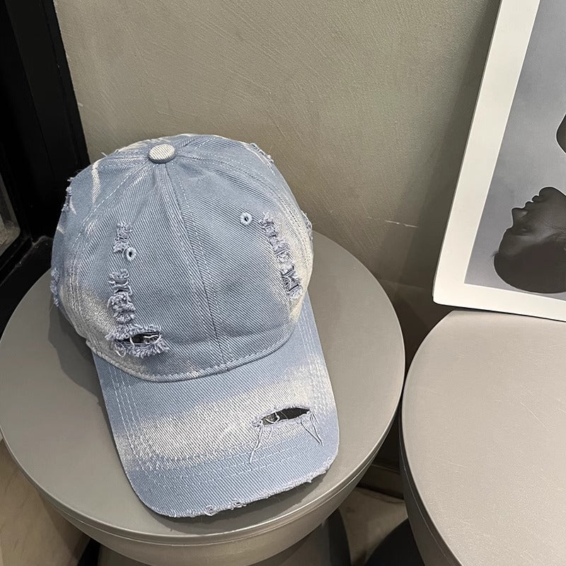 Women's Distressed Black Denim Baseball Cap Bowlift