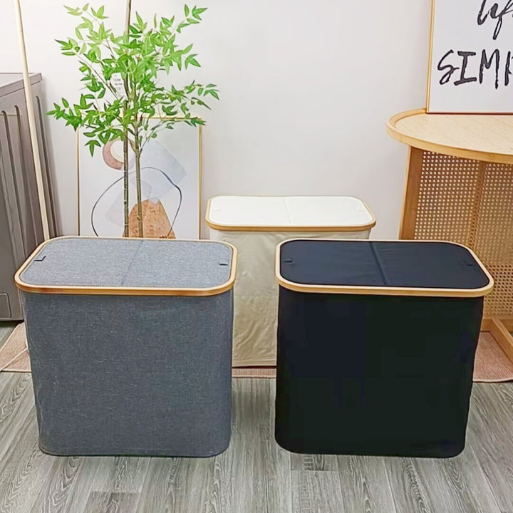 Elegant laundry basket with bamboo lid Bowlift