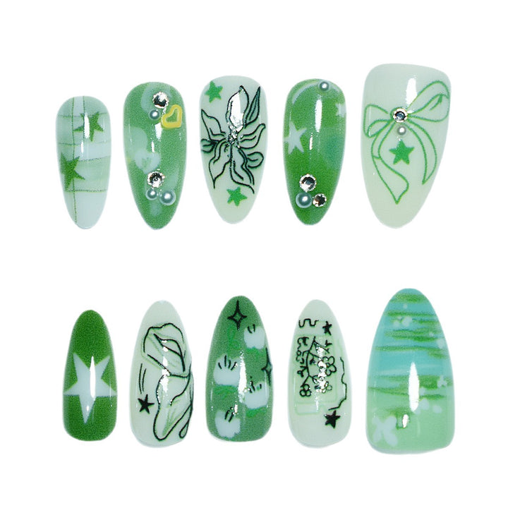 Artistic Green-Themed Nail Enhancements Bowlift