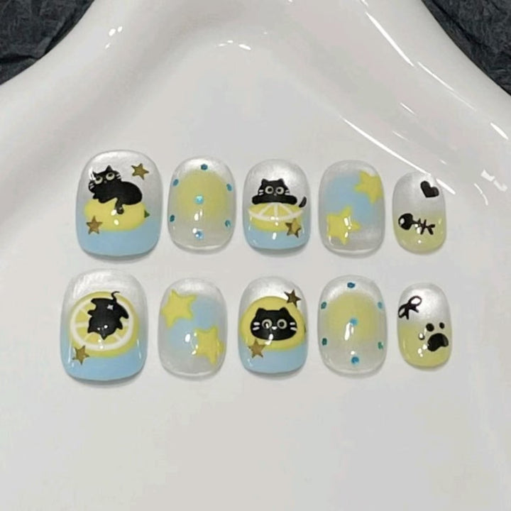 Whimsical Character Press-On Nail Art Set Bowlift