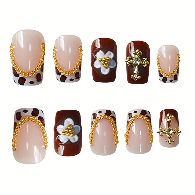 Decorative Floral Press-On Nail Set Bowlift