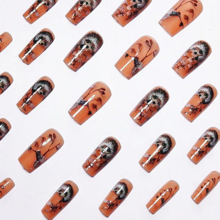 Artificial nails with cute hedgehog design Bowlift