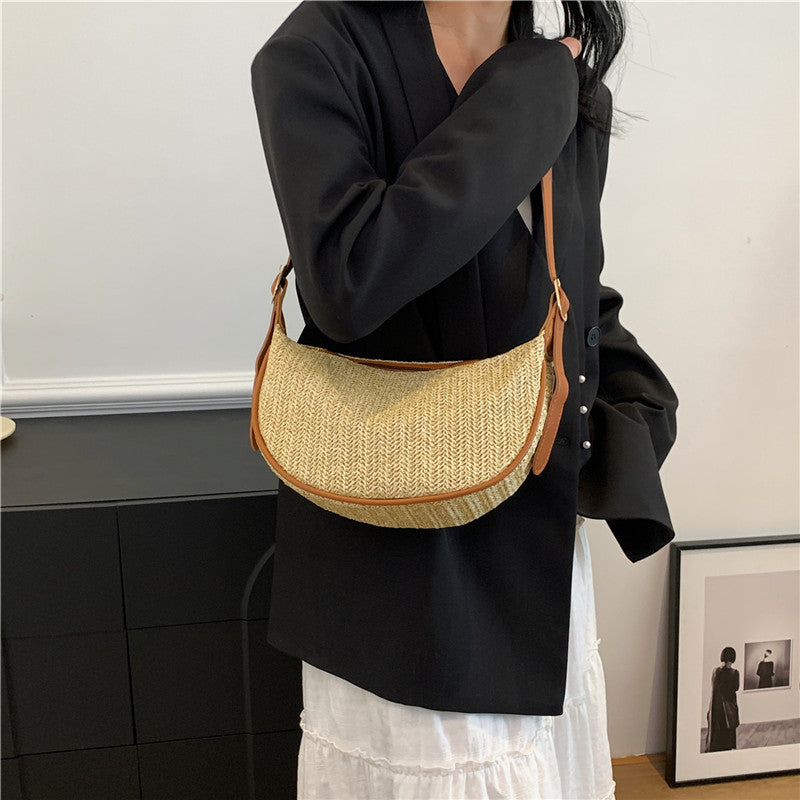 Vintage-Inspired Woven Crossbody Bag Bowlift