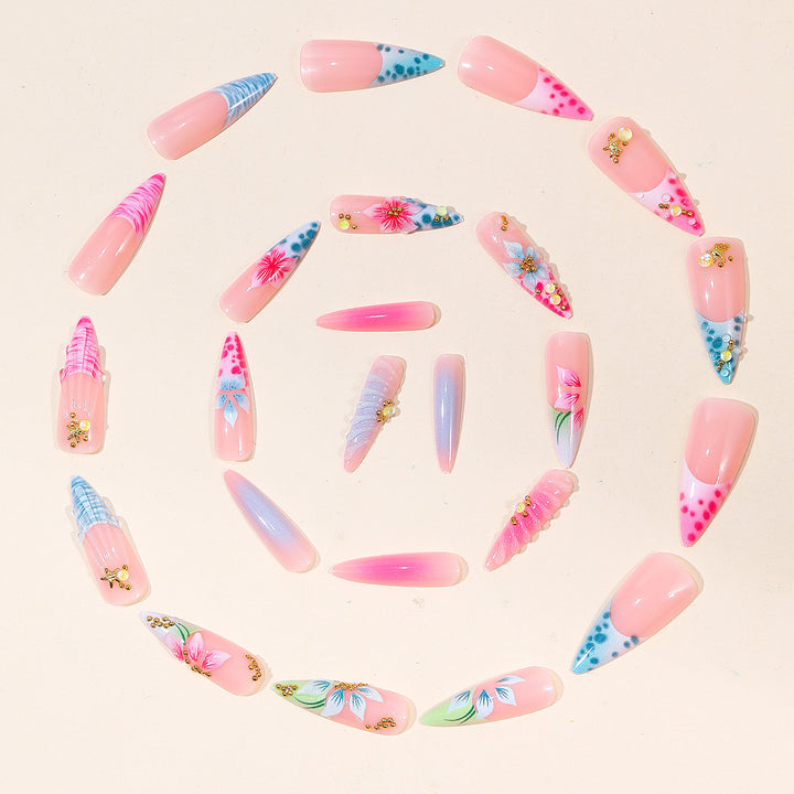 Artistic 3D Floral Acrylic Nail Extensions Bowlift