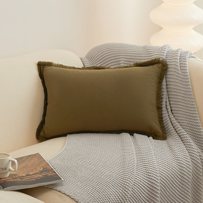 Textured Fringed Lumbar Pillow