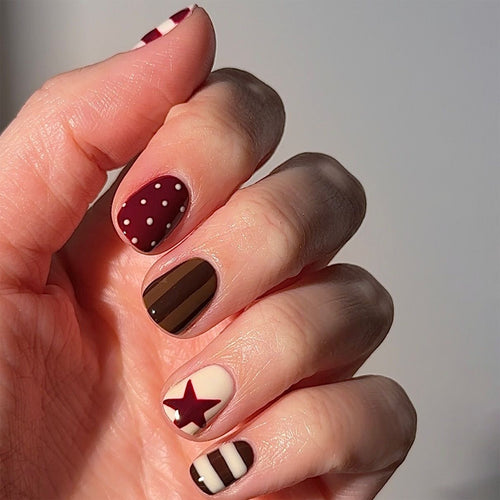 Artful Nail Art with Striped and Polka Dot Pattern Bowlift
