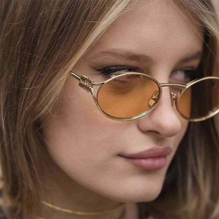 Women's Oval Sunglasses with Elegant Metal Frame and Fashionable Design Bowlift