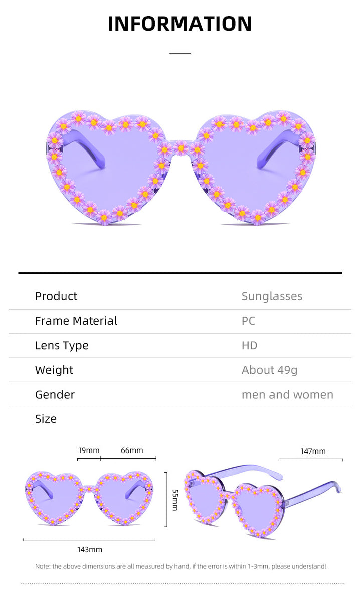 Ladies Love-Shaped Sunglasses with Floral Embellishments Bowlift