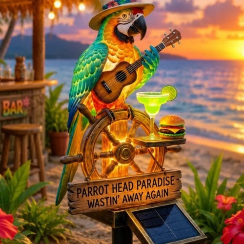 Decorative figure of a funny parrot with drink and guitar Bowlift