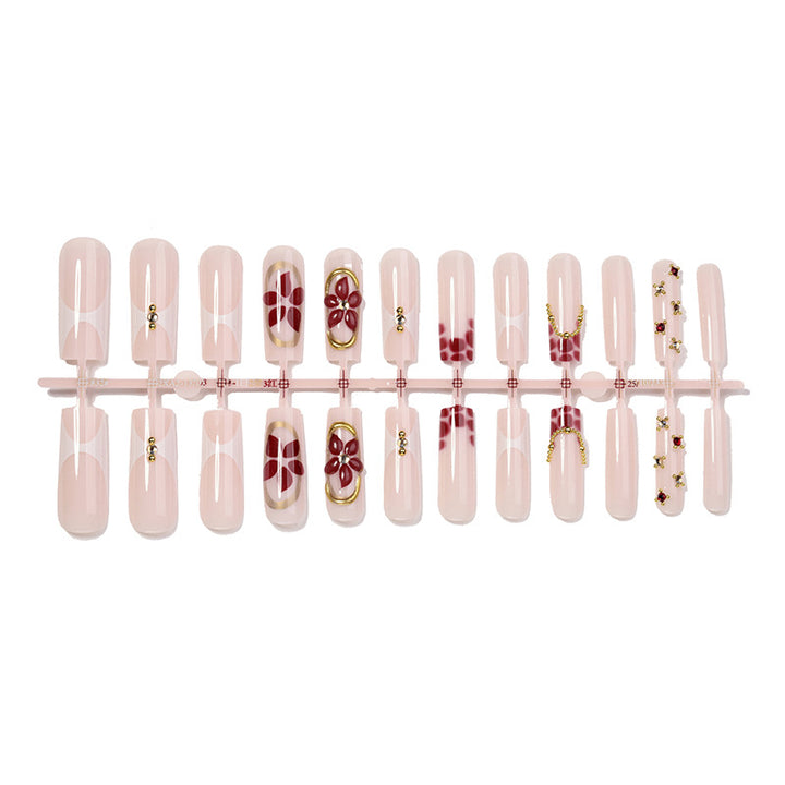 Premium Floral Design Press-On Nail Set with Decorative Elements Bowlift
