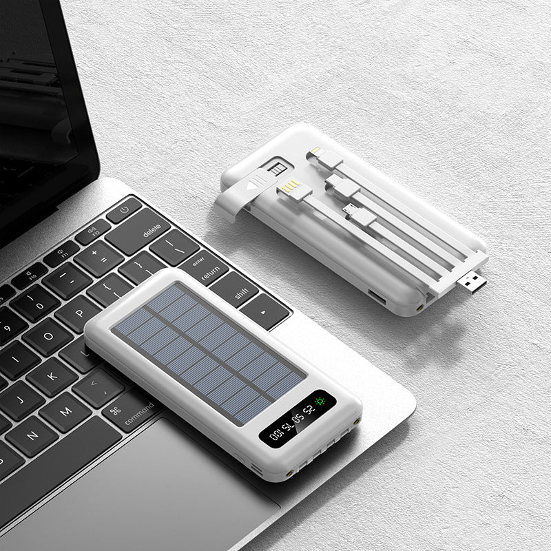 Portable solar power bank with integrated charging cable and digital display Bowlift