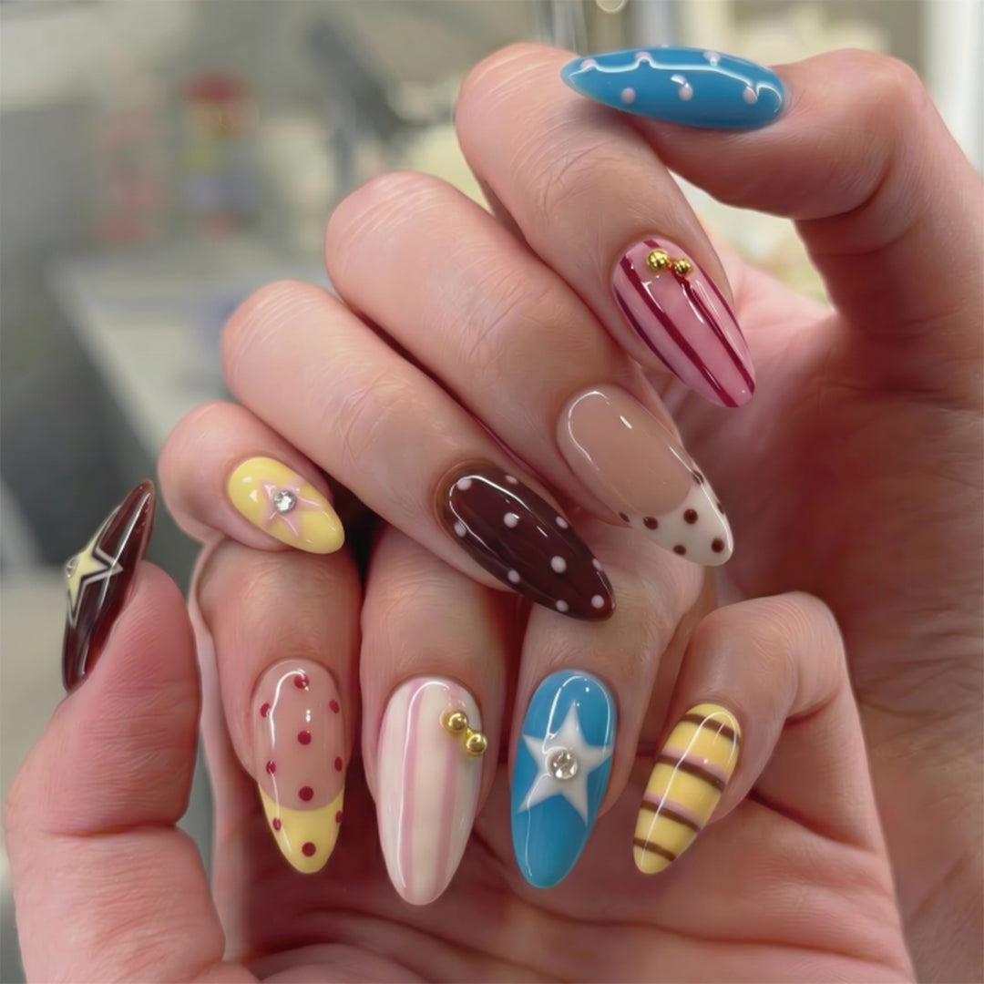 Creative artificial nails with playful patterns Bowlift