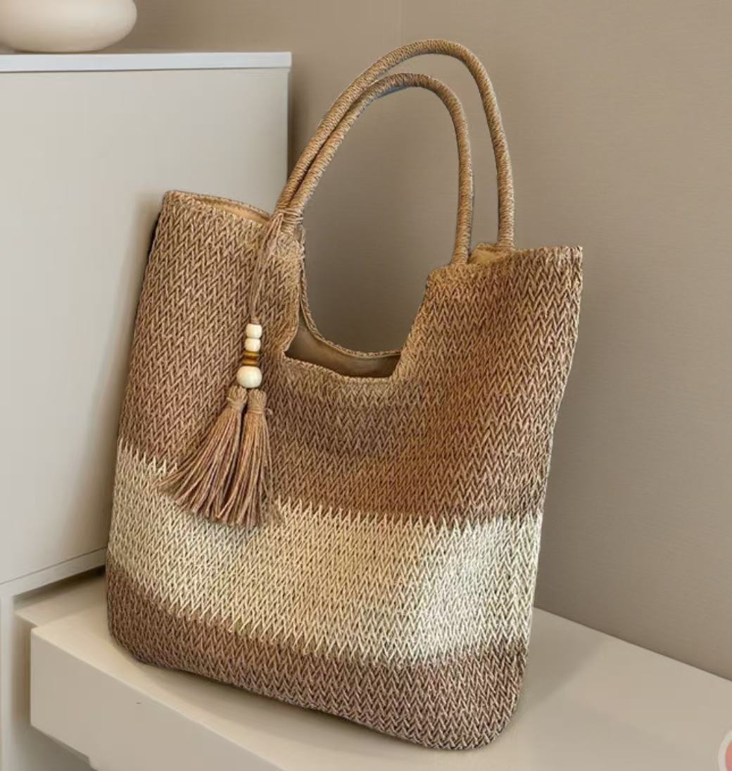 Macrame Tote Bag with Fashionable Tassel Accent Bowlift