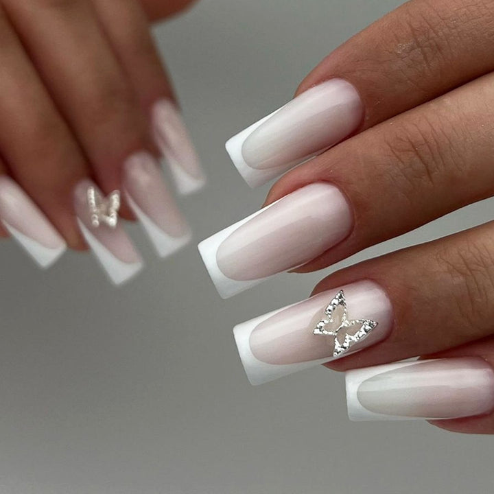 Premium Decorative Press-On Nail Set with Elegant Butterfly Accents Bowlift