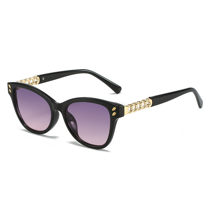 Ladies fashionable cat-eye sunglasses with luxurious chain accents Bowlift