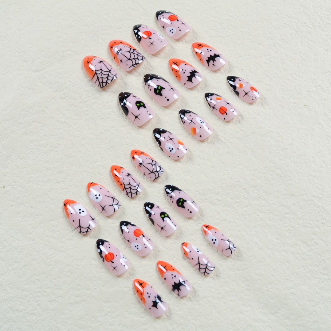 Halloween Fake Nail Set with Creepy Designs and Detailed Decorations Bowlift