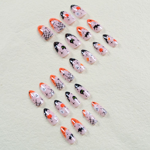 Halloween Fake Nail Set with Creepy Designs and Detailed Decorations Bowlift