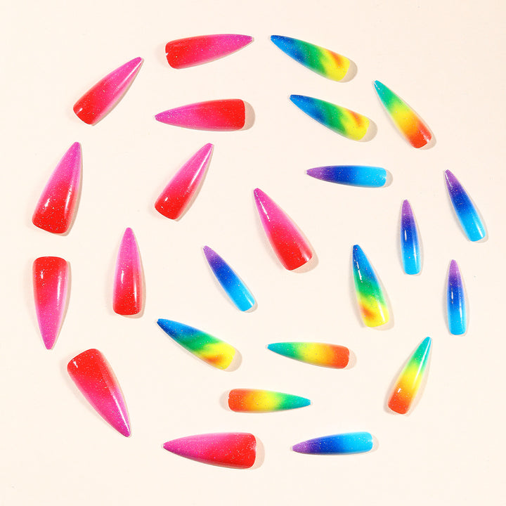 Stiletto Rainbow Ombre Nail Art Extensions Bowlift