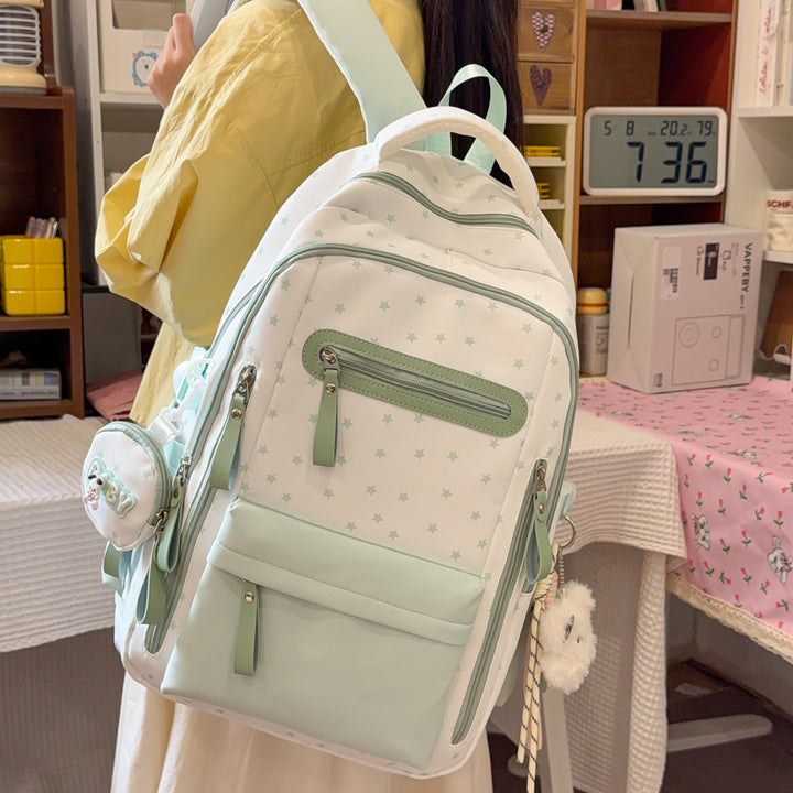 Backpack with Charming Star Applications and Practical Compartments Bowlift