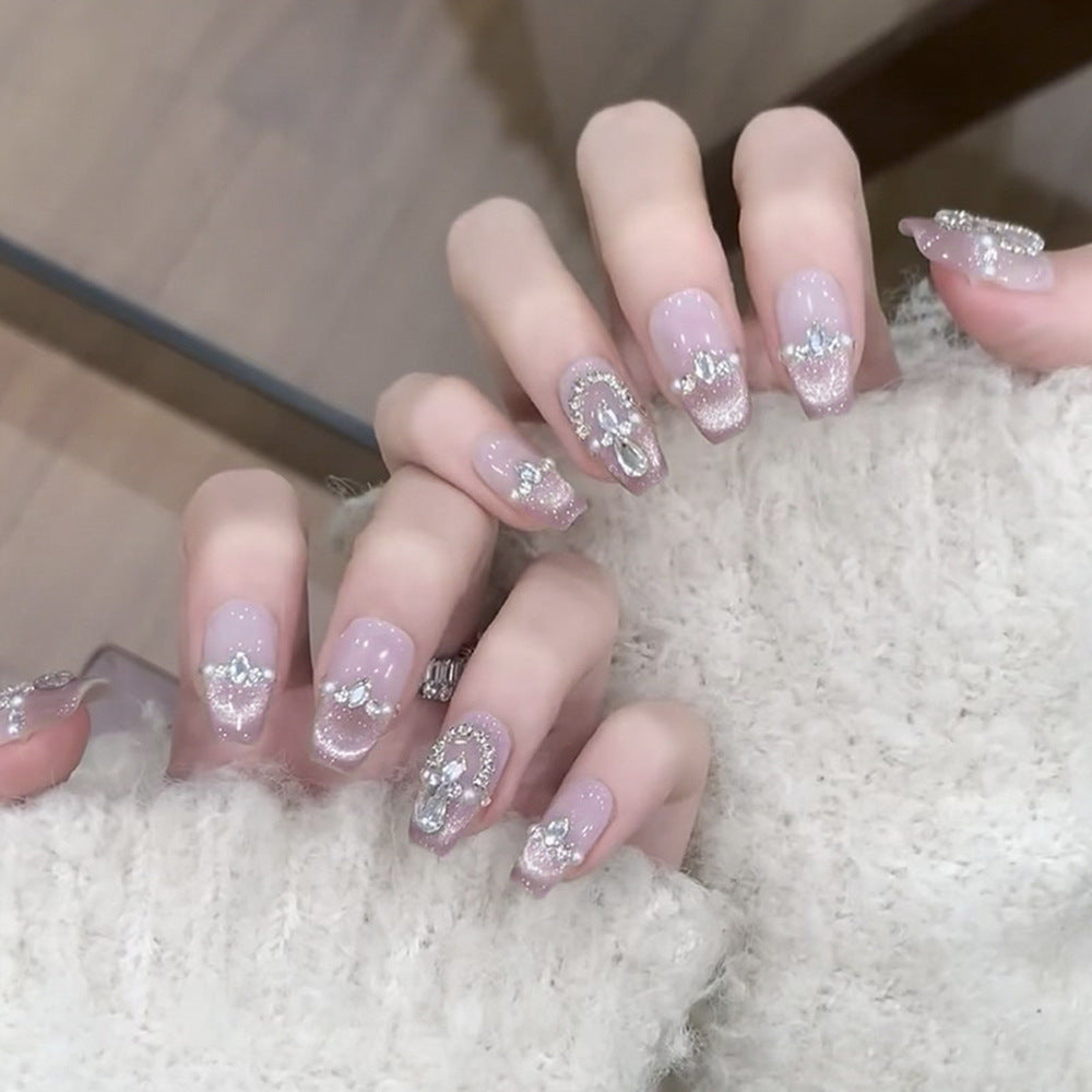 Artful Press-On Nails with Glitter and Rhinestone Decorations Bowlift