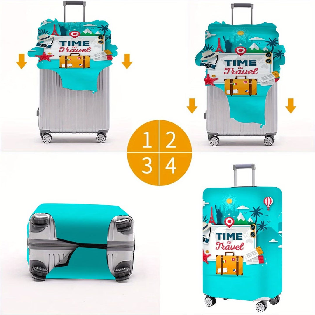Unisex nan elastic motive suitcase protection in retro travel poster design with zipper and anti-slip attachment for spinner trolleys Bowlift