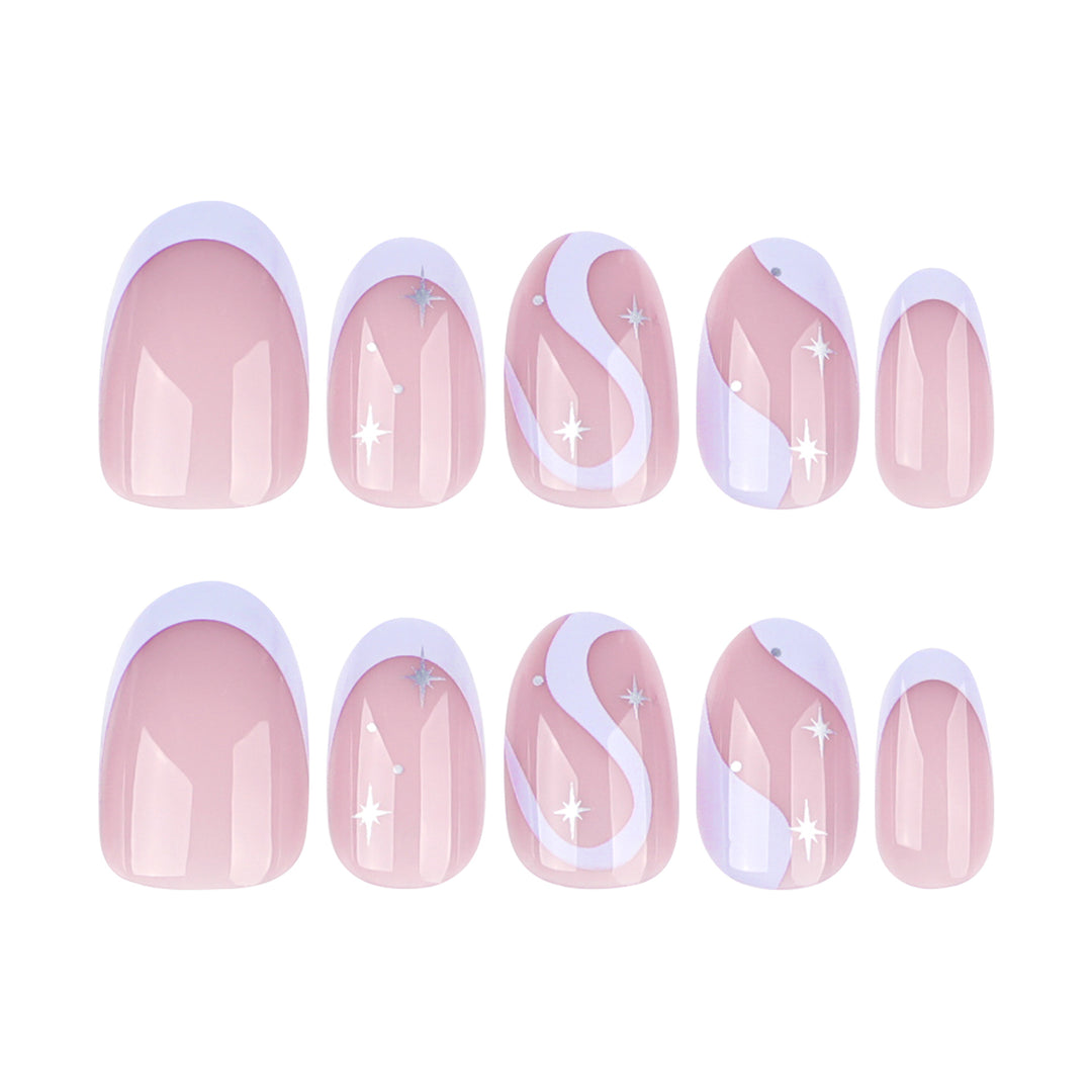 Artful nail art with elegant wave lines and glitter effects Bowlift