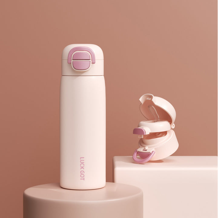 Women Insulated Water Bottle with Integrated Push-Button Mechanism Bowlift