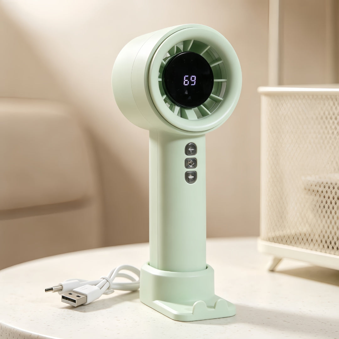 Women High-Performance Hand Fan with Digital Speed Display Bowlift
