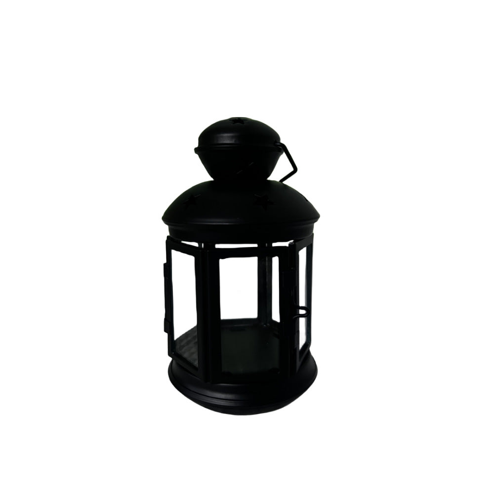 Decorative Star-Cut Glass Panel Metal Tea Light Lantern Bowlift