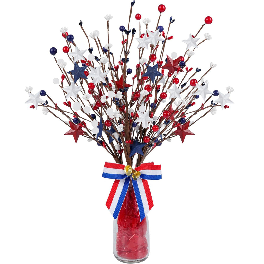 Unisex artificial decorative branch with star applications and berries for vase and wreath Bowlift