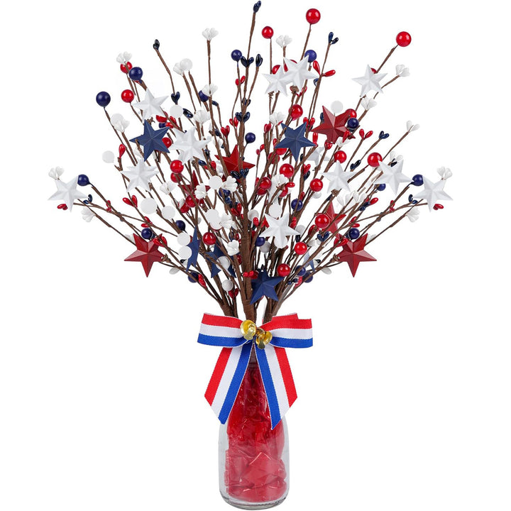 Unisex artificial decorative branch with star applications and berries for vase and wreath Bowlift
