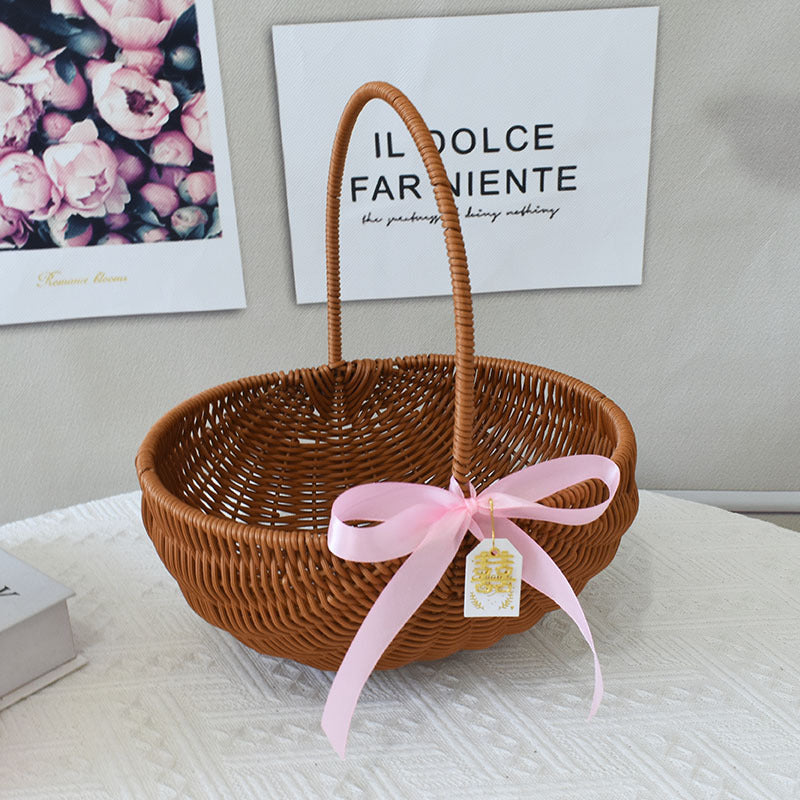 Chic Woven Handbag with Pearl Accent Bowlift