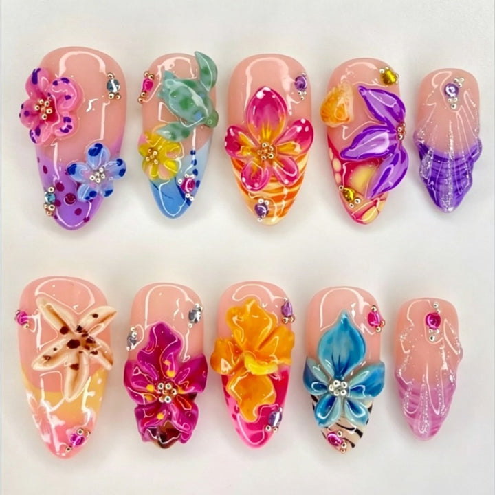 Creative Floral Embellished Press-On Nail Collection Bowlift