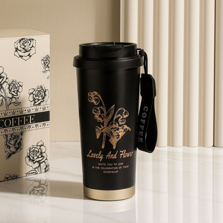 Insulated Stainless Steel Travel Coffee Tumbler with Leakproof Lid and Carry Strap Bowlift