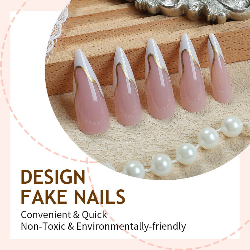 Artificial nail set with elegant gold edge Bowlift