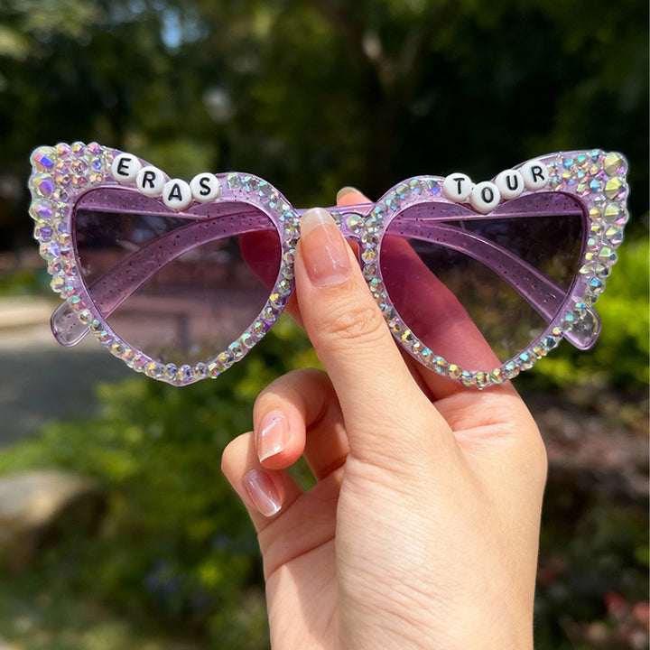 Decorative Rhinestone-Embellished Heart Sunglasses Bowlift